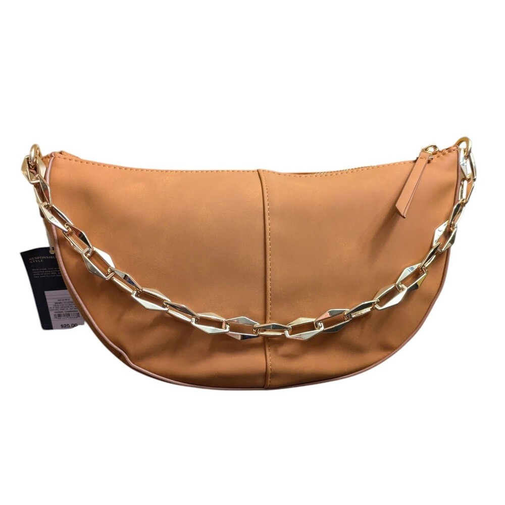 Universal Thread Tan Zipper Pouch Clutch Bag Gold Chain Detail NWT